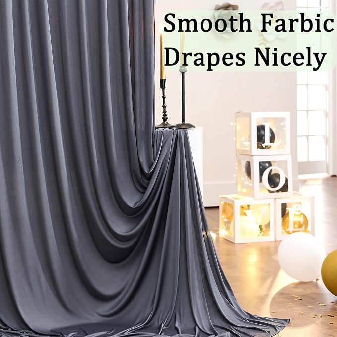 20ft x 10ft Wrinkle Free Charcoal Backdrop Curtain for Parties, 4 Panels 5x10ft Silky Polyester Photo Backdrop Drapes for Wedding Birthday Party Photography Background Backdrop Stand - Image 2