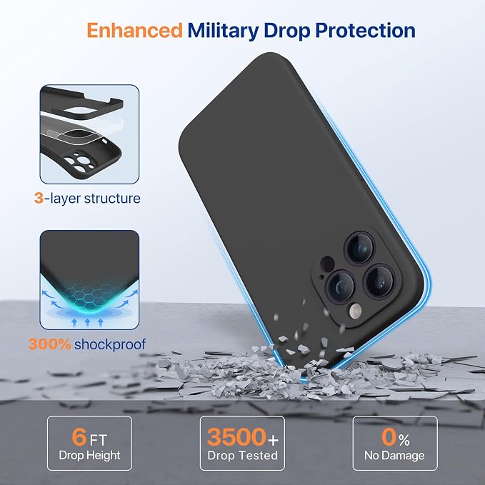 Miracase Silicone for iPhone 14 Pro Case, Black | Soft Anti-Scratch Microfiber Lining, Premium Silicone Cover Shockproof Drop Protection Phone Case for 14 Pro - Image 7