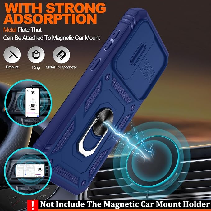 Gritup for Samsung Galaxy S23 FE Case with 2PCS Screen Protector, Build in 360° Rotating Ring Kickstand, Military Grade Protective Case for S23 FE Phone, Blue - Image 6