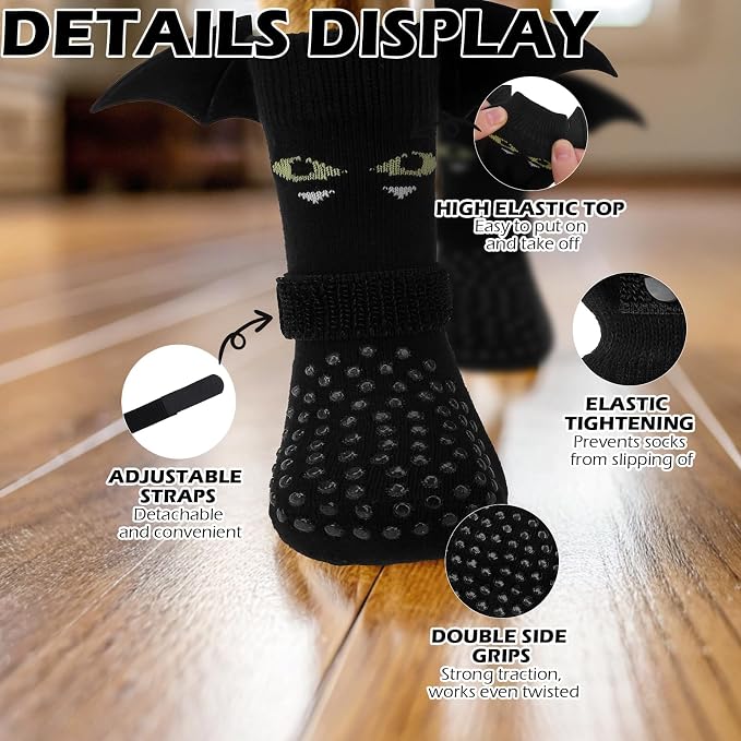 EXPAWLORER Halloween Anti Slip Dog Socks to Prevent Licking Paws, Boots & Paw Protectors with Grippers,Doggie Booties for Hardwood Floors for Small Medium Large Senior Dogs Costume Black Devil Wings L - Image 4