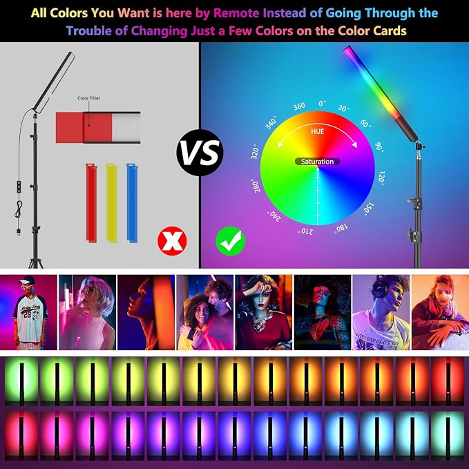2 Pack RGB Photography Light Kit with 6.5ft Tripod & Remote, Dimmable LED Light Wand Sticks 2500k-6500k 36 Colors, Studio Lights for Photography Video Fill Light Portrait Product Live Streaming - Image 4