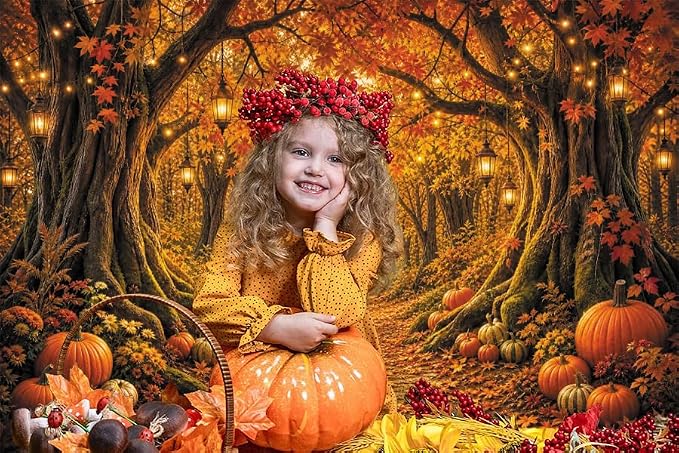 Fall Forest Photo Backdrop 8x6ft Autumn Garden Backdrop for Photography Fall Pumpkin Maple Wonderland Floral Background for Photoshoot Thanksgiving Birthday Photo Booth Props Vinyl - Image 5