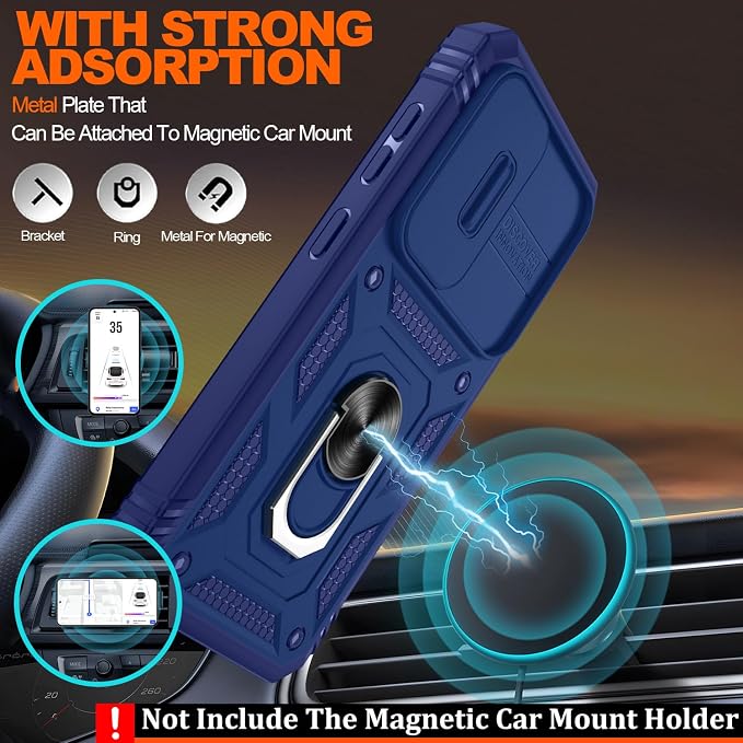 Gritup for Galaxy S24 Case: Samsung Galaxy S24 Case with Screen Protector*2 | Magnetic Stand & Slide Camera Cover | Shock Proof Military-Grade para S 24 Cover -Blue - Image 7