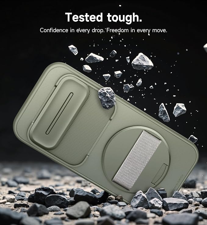 SURITCH for Google Pixel 10/10 Pro Case with 360° Rotatable Hand Strap Phone Grip Holder & Invisible Kickstand & Slide Camera Cover, Protective Cover for Pixel 10/10 Pro -Green - Image 8