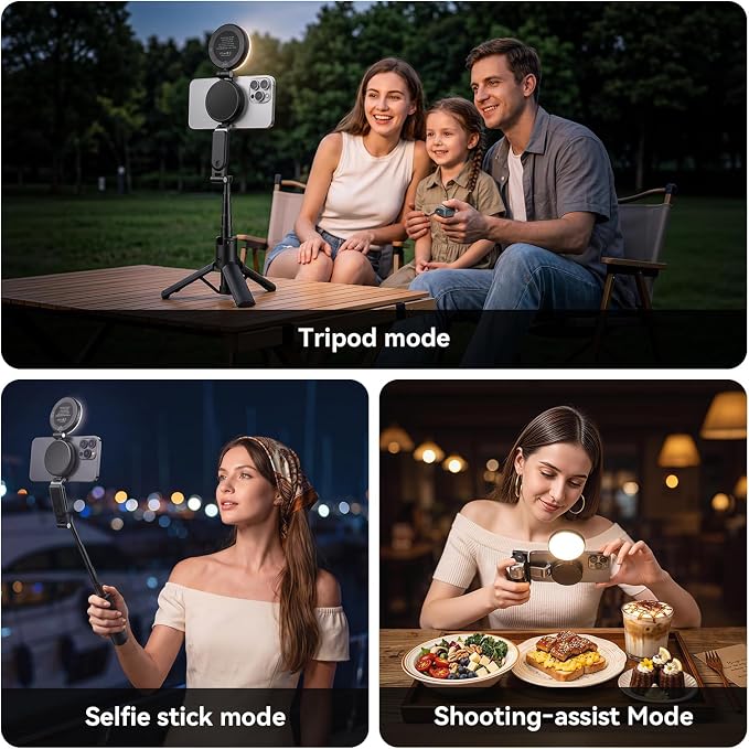 AMAZEAR Phone Camera Grip with Selfie Stick Tripod, Cellphone Accessories with Detachable Wireless Shutter Button for iPhone 16 17 Pro Max, Comfort Ergonomic Phone Handle Holder, White with Light - Image 2