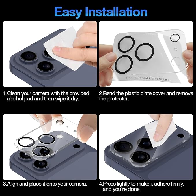 WHPXJY 2025 New Upgrade for 3 pack iPhone 17 Pro Max Camera Lens Protector-Tempered Glass Cover, 9H+ Shatterproof/Anti-scratch/Maintains Original Clarity/Easy to Install - Image 7