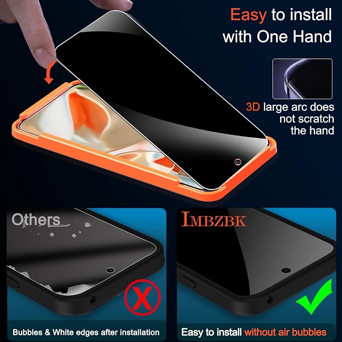 IMBZBK Privacy Screen Protector for Google Pixel 9 Pro XL, 3+3 Pack | 25° Anti Spy, 9H+ Tempered Glass, Military Grade Shatterproof, Auto-Dust Removal, Case Friendly, with Camera Lens Protector - Image 7
