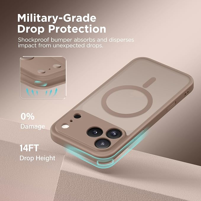 CAPRARO for iPhone 17 Pro Case, Compatible with MagSafe | Upgraded [Full Camera Protection] Protective Translucent Matte Women Girl Magnetic Phone Case Cover, Withered Brown - Image 6