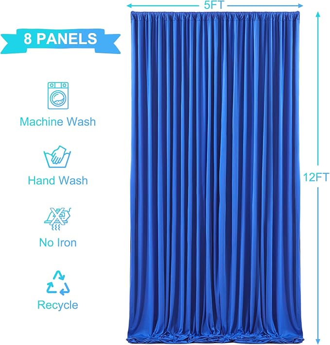 8 Panels Royal Blue Backdrop Curtains for Wedding Party Wrinkle Free Backdrops Curtain Drapes Fabric Decorations Photo Back Drop Cloth for Baby Shower Photography Stage Reception 40ft(W) x 12ft(H) - Image 5