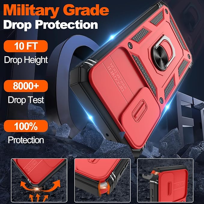 Gritup for Galaxy A37 5G Phone Case: Samsung A37 5G Case with 2*Screen Protector, Magnetic Stand & Slide Camera Cover, Shock Proof Military-Grade para Galaxy A 37 Phone Cover, Red+Black - Image 5