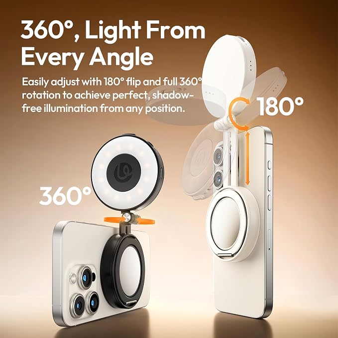 Magnetic Selfie Light, Upgraded ULANZI LM23 360° Phone Ring Light for iPhone Magsafe with Mirror & Stand, LED Phone Fill Lights for Selfies/Video Calls/Vlogging/Makeup - White - Image 2