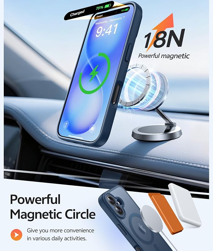 FNTCASE for iPhone 16 Plus Case, Fit for Magsafe, Screen Protector, Blue | Full Camera Protection, Translucent Matte, 14FT Military Grade Drop Proof, Shockproof Protective Phone Cove - Image 3