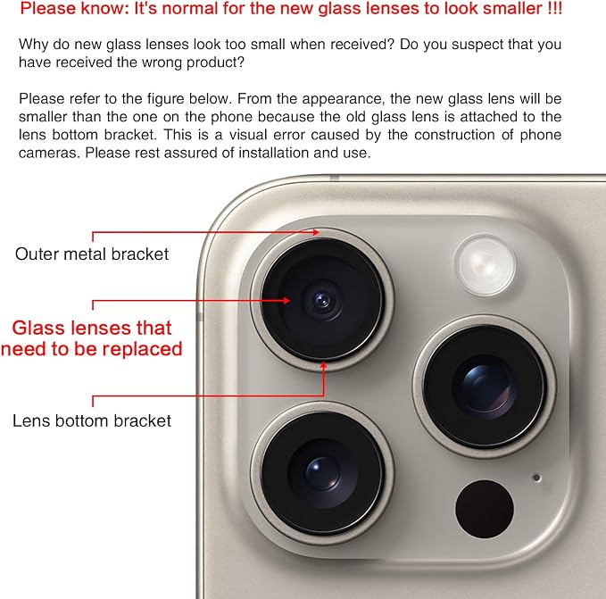 2PCS for ASDAWN Back Rear Camera Lens Glass Replacement for iPhone 15 Pro Max 6.7 Inches with Pre-Installed Adhesive, ASDAWN Back Camera Lens Glass kit with Installation Manual + Repair Tool Set - Image 6