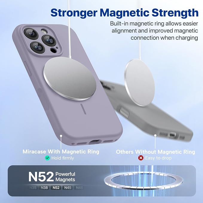 miracase Magnetic for iPhone 16 Pro Case, [Soft Anti-Scratch Microfiber Lining], Compatible with MagSafe, Liquid Silicone Case Shockproof Drop Protection Phone Case for 16 Pro,Lavender Gray | Compatible with MagSafe, Soft Microfiber Lining, Liquid Sili... - Image 4