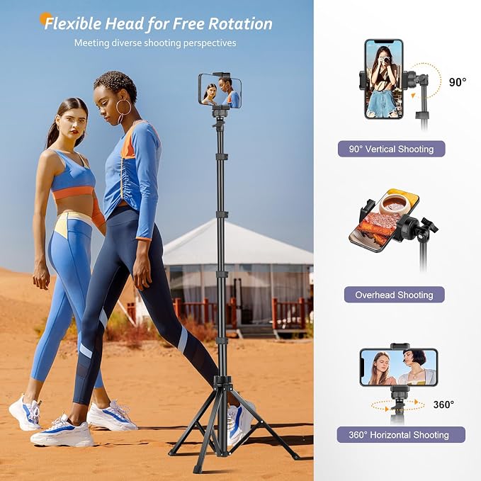 Aureday 62" Phone Tripod Accessory Kits, Camera & Cell Phone Tripod Stand with Wireless Remote and Universal Tripod Head Mount, Perfect for Selfies/Video Recording/Vlogging/Live Streaming (Pack of 2) - Image 2
