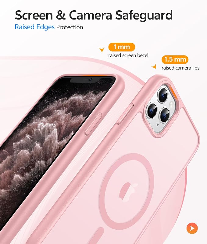 FNTCASE for iPhone 11 Pro Case, Fit for Magsafe, Translucent Matte Back | Magnetic Phone Cases, 14FT Military Grade Drop Protection, Shockproof Bumper, Slim Protective Cover, Light Pink - Image 4