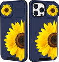 (2in1 for iPhone 15 Pro Case Sunflower Floral for Women Cute Phone Cover Girly Sun Flowers Pretty Blue Design with Slide Camera Cover Protective Stand Holder for iPhone 15 Pro Cases 6.1'' by Goocrux
