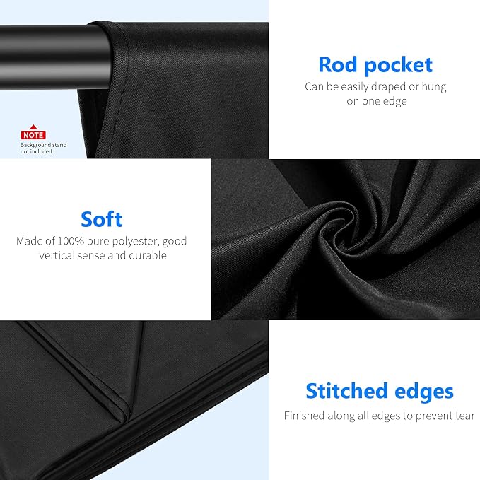 NEEWER 6x9 feet/1.8x2.8m Photo Studio 100% Pure Polyester Collapsible Backdrop Background for Photography, Video and Television (Backdrop Only) - Black - Image 6