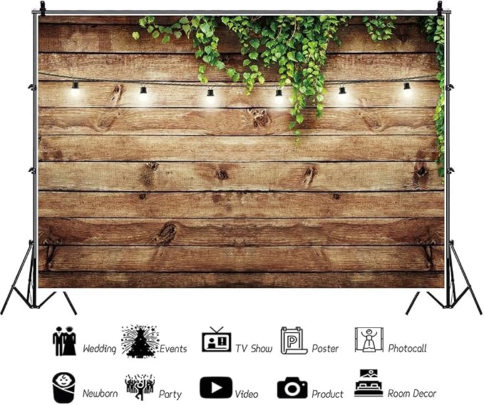 12x8ft Rustic Background for Photography Green Leaves Woodlands Photos Backdrops Wood Plank Backdrops for Weddings Birthday Baby Shower Party Barn Farmhouse Decorative Banner - Image 4