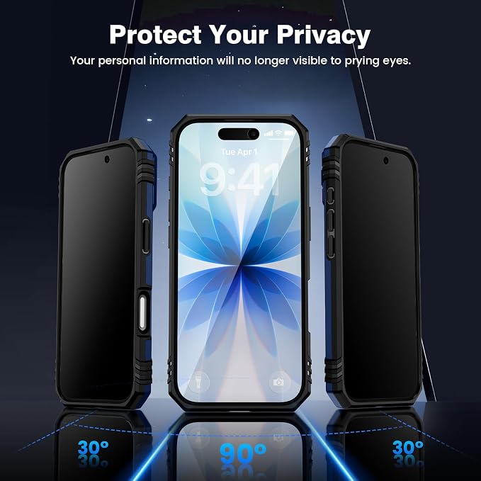VEGO for iPhone 17 Case with Privacy Screen Protector and Stand Blue | Slide Camera Cover & Ring Kickstand Military Grade Heavy Duty Protection Cover for iPhone 17 5G 6.3 Inch - Blue - Image 3