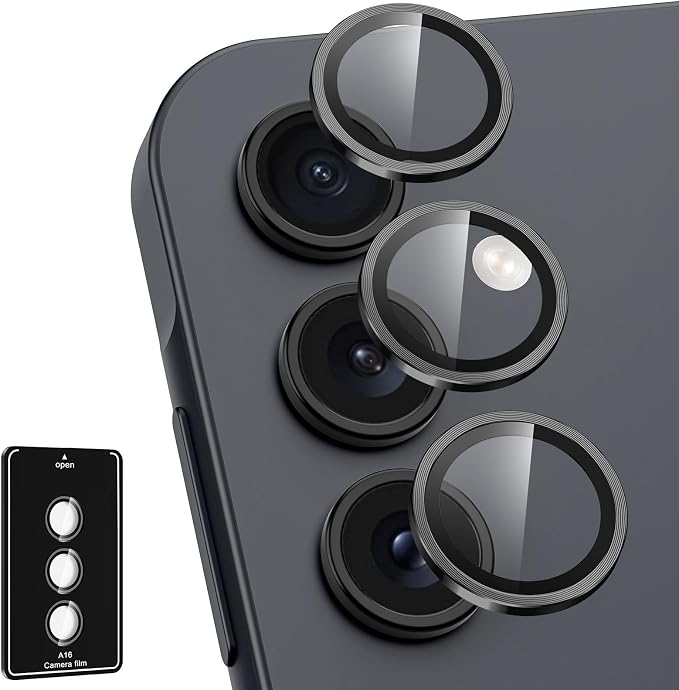 for Samsung Galaxy A16 Camera Lens Protector, Individual Metal Ring Tempered Glass Lens Cover, [Strong Adsorption] Scratch Resistant Ultra-Thin HD Clear Lens Cover, 1 Set-Black by Btscase