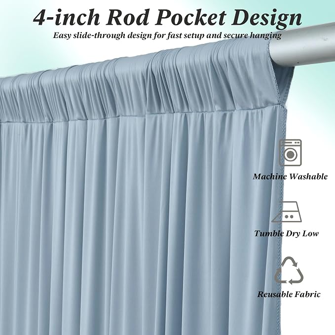 50 ft x 10 ft Wrinkle Free Dusty Blue Backdrop Curtain for Parties, 10 Panels 10ft Polyester Dusty Blue Photo Backdrop Drapes for Graduation Birthday Wedding Party Stage Curtains - Image 6