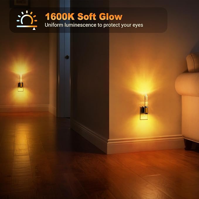 JandCase Night Light, Flameless Candle Amber Night Lights Plug into Wall | 2 Pack, Auto On/Off Light Sensor Crystal Dimmable LED Nightlight, 0-100LM Decorative nite Light for Adults Bathroom Hallway - Image 4