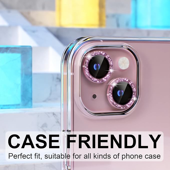 Choiche for iPhone 15/15 Plus Camera Lens Protector Bling, Glitter-Pink | Ultra HD, 9H Tempered Glass Camera Cover Screen Protector Metal Individual Ring Decoration Accessories, 2-Lens, 6.1/6.7-inch - Image 4