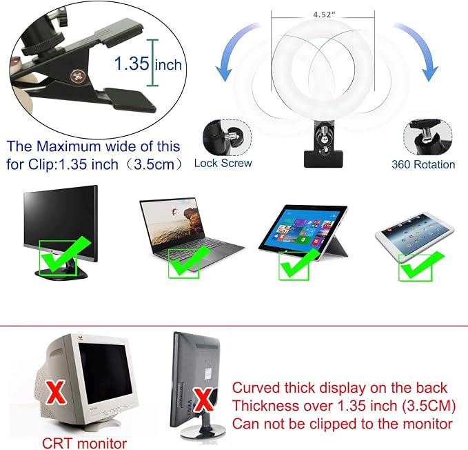 Ring Light 5 Inch USB Portable, 3200K-6500K Dimmable LED Clip on for Laptop Computer Monitor Phone, Content Creator Makeup Conference Selfie Video (Black) - Image 8