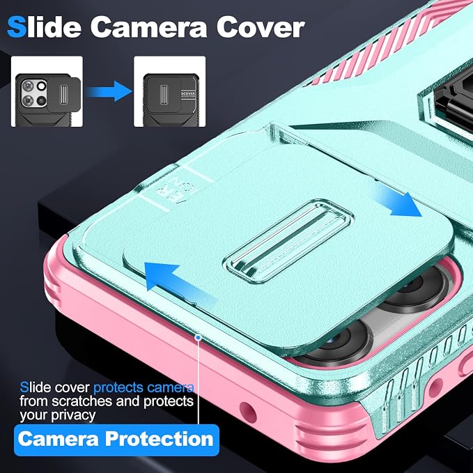 for Moto G Stylus 2025 Case,with Sliding Camera Lens Cover,HD Screen Protector,360° Rotating Kickstand,AYMECL Military-Grade Shockproof Protective Cover for Motorola G Stylus 5G 2025,Mint+Pink - Image 2