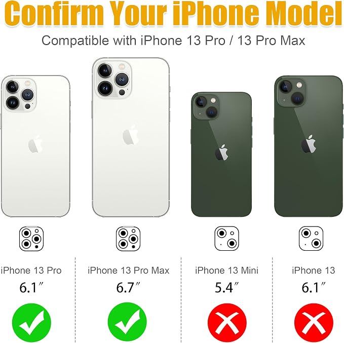 AGVEE 3+3 6 Pack for iPhone 13 Pro & Max Camera Lens Protector Cover | Individual Bling Diamond & Bling Glitter Sparkle Cute Gem Metal Ring, 9H Tempered HD Glass - Image 2