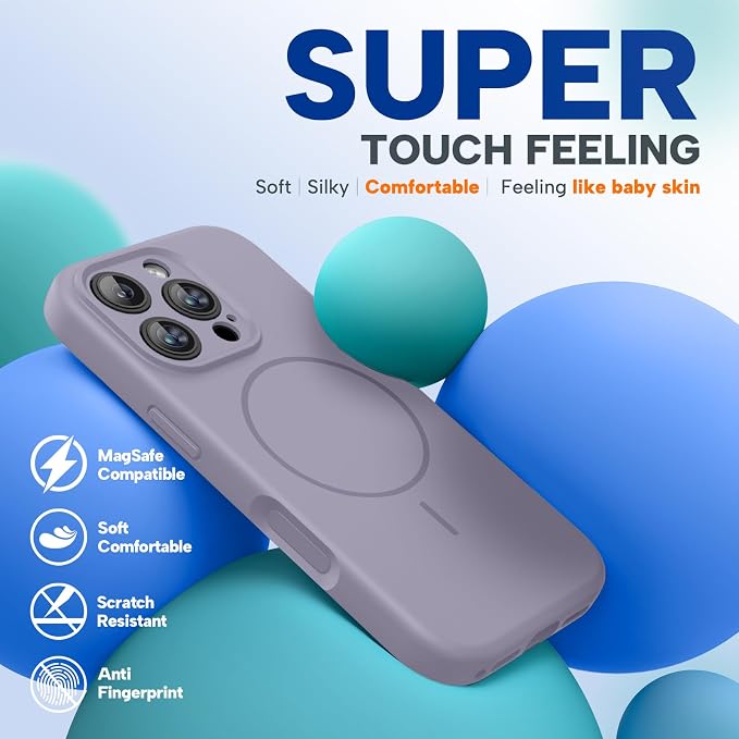 miracase Magnetic for iPhone 16 Pro Case, [Soft Anti-Scratch Microfiber Lining], Compatible with MagSafe, Liquid Silicone Case Shockproof Drop Protection Phone Case for 16 Pro,Lavender Gray | Compatible with MagSafe, Soft Microfiber Lining, Liquid Sili... - Image 8