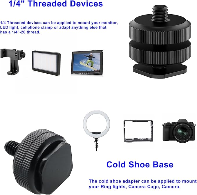 Camera Hot Shoe Mount(2 Pack) to 1/4"-20 Tripod Screw Adapter Flash Shoe Mount for DSLR Camera Rig - Image 2