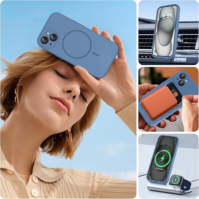 Miracase Silicone & Magnetic for iPhone 15 Plus Case, Glass Blue | Compatible with MagSafe, Soft Microfiber Lining, Liquid Silicone Case Shockproof Drop Protection Phone Case for 15 Plus - Image 7