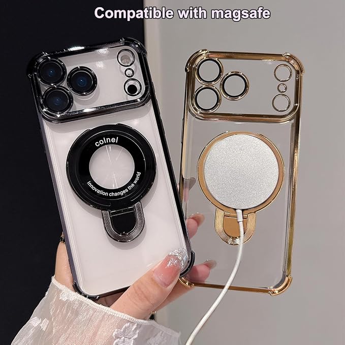 for iPhone 17 Pro Max Clear Case with Magnetic Ring Stand, [Compatible with MagSafe] Shockproof Kickstand Plating Soft Case Camera Lens Protector Girls Phone Cover for 17 Pro Max 6.9", Blue - Image 4