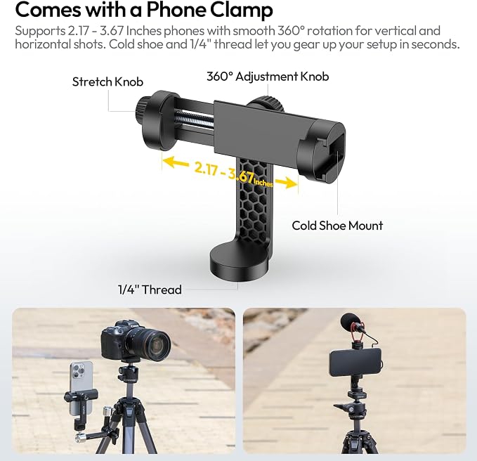 ULANZI Ombra ⅡCamera Tripod 61.5 Inch, 360° Ball Head Travel Tripod Stand with Uka Quick Release Plate for DSLR Sony Canon Fujifilm Camera Smartphone Vlogging Photography with Phone Mount Carry Bag - Image 5