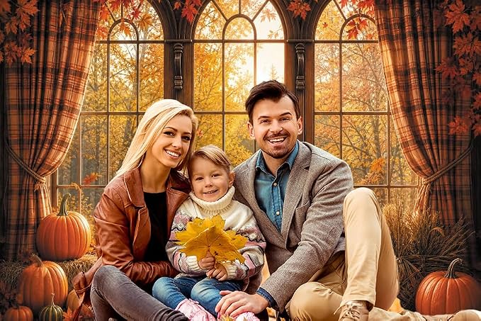 Autumn Fall Window Backdrop 10x10ft Rustic Wooden Arched Window with Pumpkin Maple Leaves Thanksgiving Harvest Photo Background for Party Decor Portrait Photography Booth Props Vinyl - Image 6