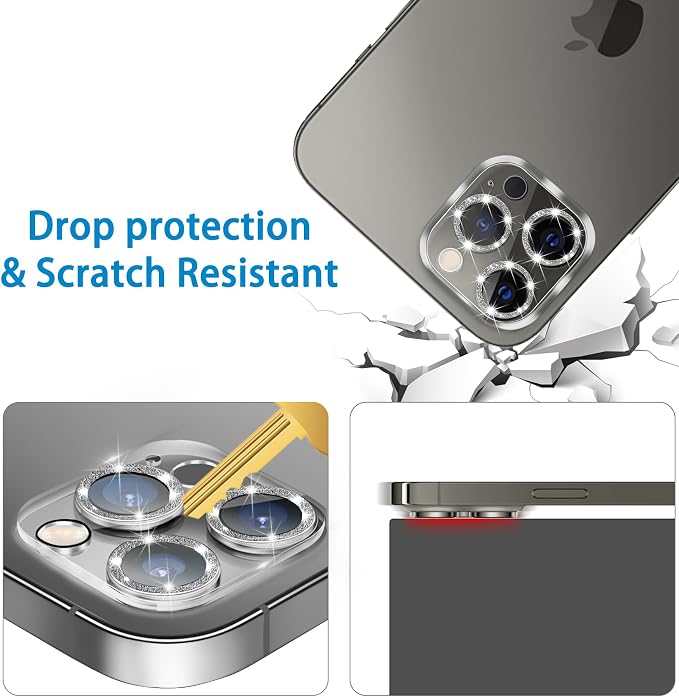 Dengduoduo 3 Pack Tempered Glass Camera Lens Protector for iPhone 12 Pro 6.1", Bling Glitter Sparkle, Ultra HD, 9H Hardness, Anti-Scratch, Case Friendly, Easy to Install [No Affect on Night Shots] - Image 3