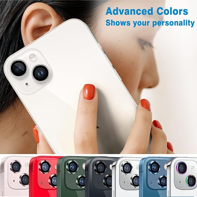for iPhone 13 Mini/iPhone 13 Camera Lens Protector, Anti-Scratch 9H Tempered Glass Metal Camera Screen Protector Shockproof Cover Film Ring -2 Pcs Black - Image 6