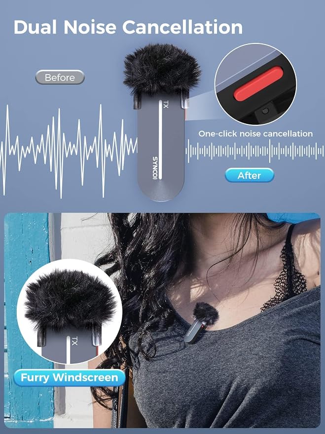 SYNCO P2L Wireless Lavalier Microphone for iPhone, Dual Lapel Mic with Noise Reduction, 9 Voice Effects, Charging Case, Plug & Play Mini Microphone for YouTube, Vlog & Live Streaming - Image 5
