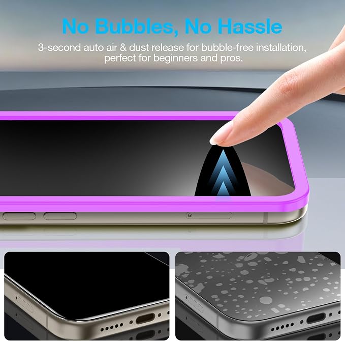 Fotbor [3+3 Pack Privacy Screen Protector for iPhone 16 Pro Max, 26° Anti-Spy & Blue Light Filter Tempered Glass with 3 Camera Lens Protectors, 3X Reinforced, Easy Alignment - Image 7