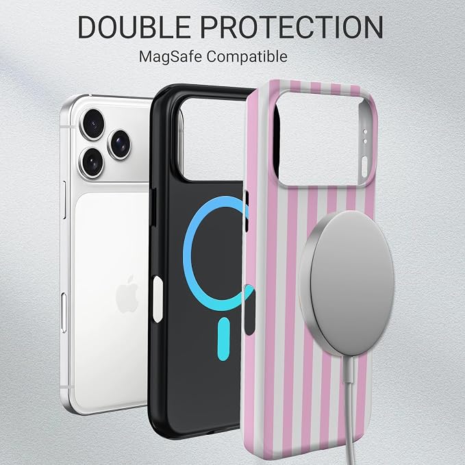 TPU Phone Case for iPhone 17 Pro, MagSafe Wireless Charging Compatible, Shockproof Slim Fit Protective Cover with Anti-Yellowing & Raised Camera Protection (Pink Stripe, iPhone 17 Pro(6.3")) - Image 6