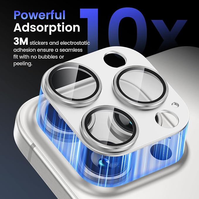 Tensea for iPhone 16 Pro Max/16 Pro/14 Pro Max/14 Pro Camera Lens Protector | Metal Aluminum Alloy Tempered Glass Cover Camera Screen Protector Accessories, Case Friendly - Image 6