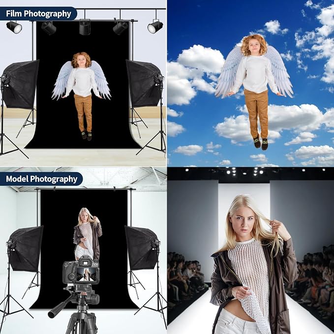 Black Photo Backdrop for Photoshoot Solid Color Background 10x20 ft | Photography Studio Photobooth Curtain for Headshot, Homestudio, Portrait, Video, Meeting, Easy to Install, Washable Fabric - Image 3