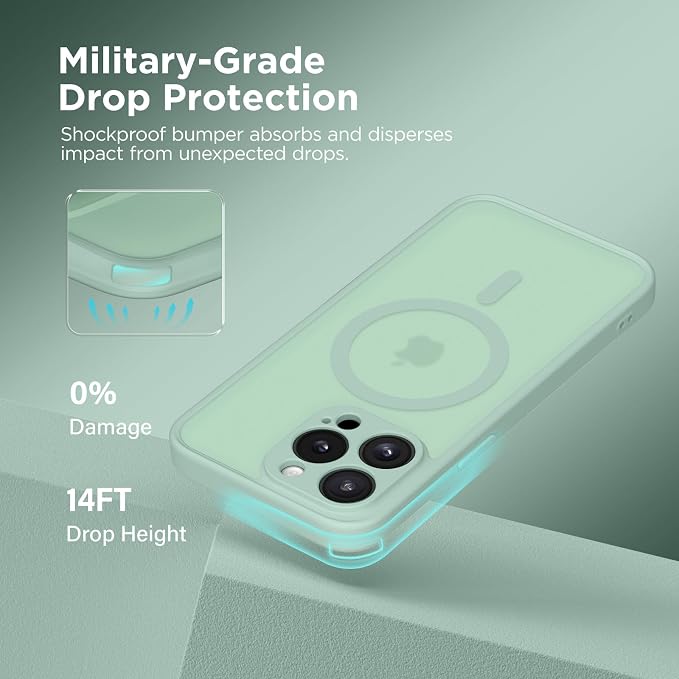 CAPRARO for iPhone 13 Pro Max Case, Compatible with MagSafe Mint Green | Upgraded [Full Camera Protection] Shockproof Protective Slim Translucent Matte Magnetic Phone Case 6.7'', Mint Green - Image 5