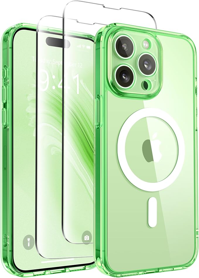 CAPRARO for iPhone 15 Pro Max Case, Compatible with MagSafe | Upgraded [Full Camera Protection] Shockproof Protective Slim Translucent Matte Magnetic Phone Case 6.7'', Clear Green by CAPRARO