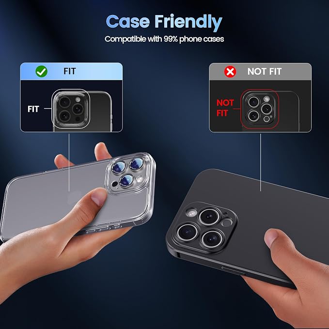 CACOE Metal Camera Lens Protector for iPhone 14/16 Pro/Pro Max Cover | Tempered Glass Cover, Anti-Scratch, Drop-Proof, Strong Adhesion, Camera Screen Cover Accessories, Titanium - Image 4