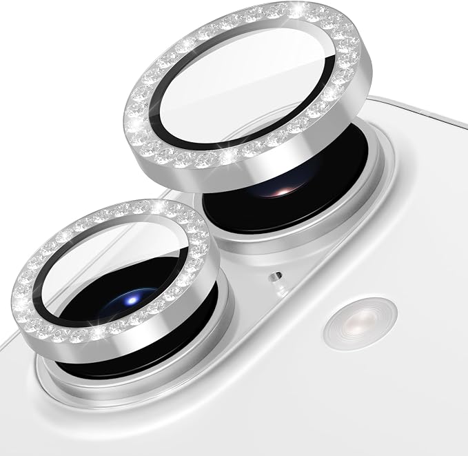 Suoman for iPhone 17 Camera Lens Protector, Glitter Diamond Individual Metal Tempered Glass Camera Lens Cover [Strong-Adhesion][Does not Affect Night Shots] -Silver by Suoman