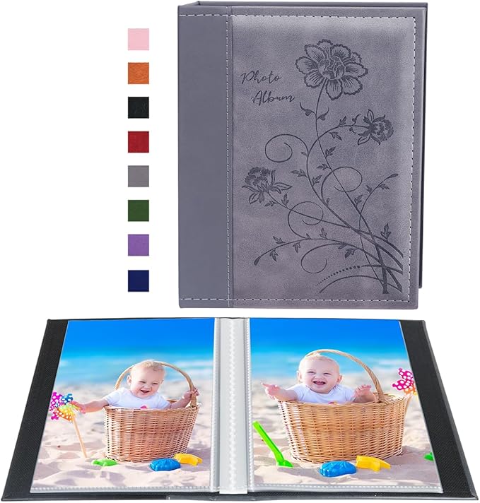 Artmag Photo Album 5x7 Clear Pages Pockets Leather Cover Slip Slide in Photo Album Book Holds 50 Vertical 5x7 Photos Picture Book for Wedding Family (Grey) by Artmag