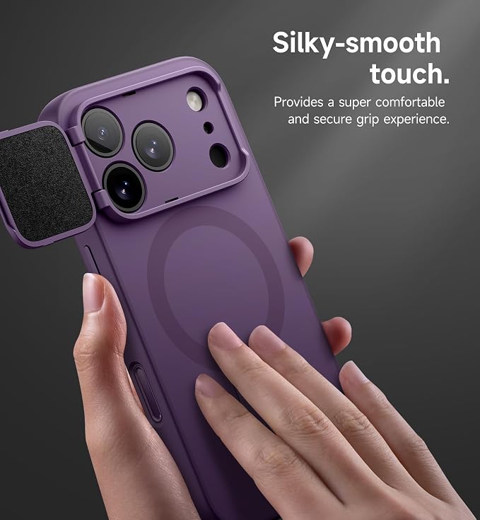 SURITCH for iPhone 17 Pro Case with Camera Control Cover, Camera Cover and Adjustable Kickstand, Compatible with MagSafe, Shockproof Bumper Protective Cases 6.3 Inch, Dark Purple - Image 8